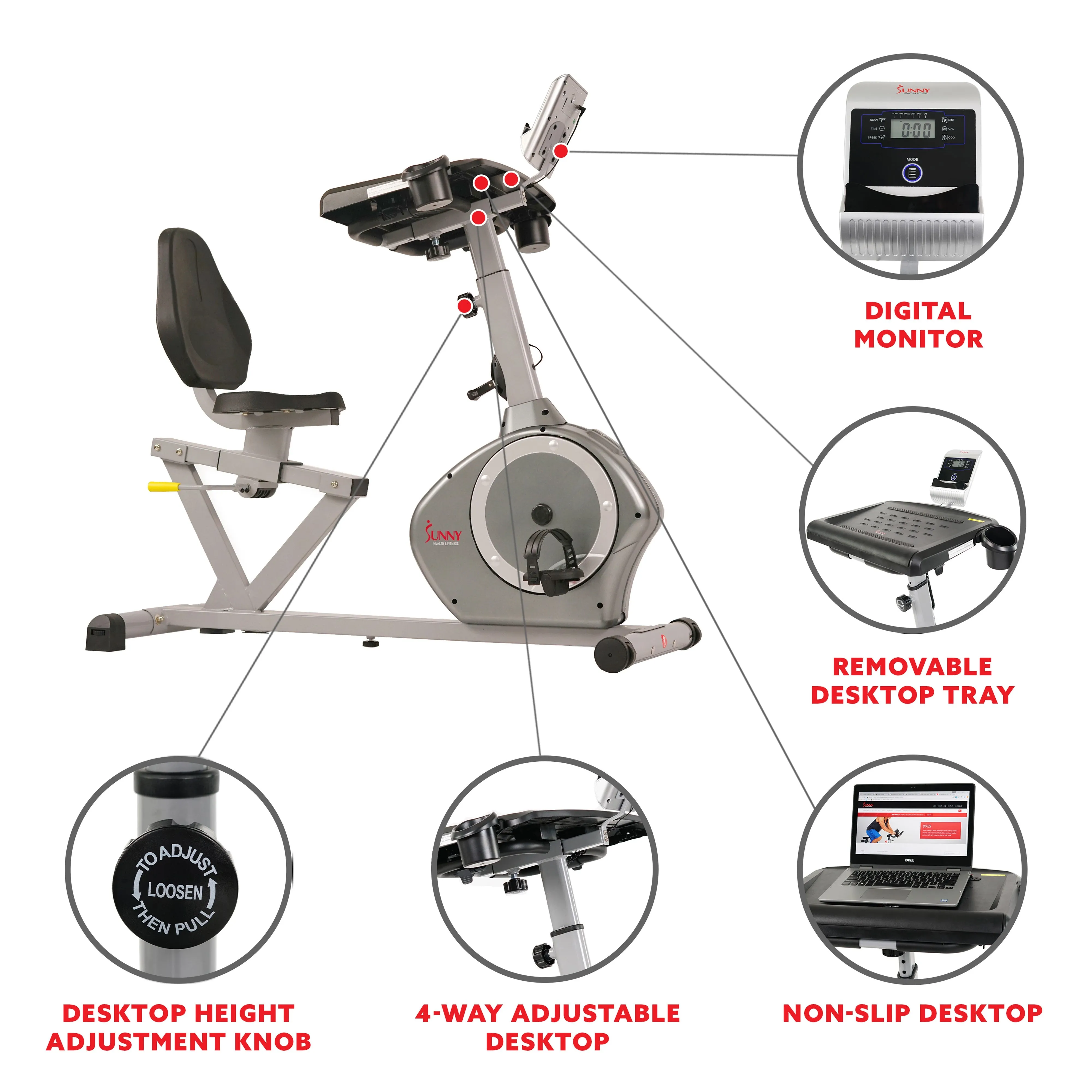 Magnetic Recumbent Exercise Bike with Desk, 350 LB Weight Capacity