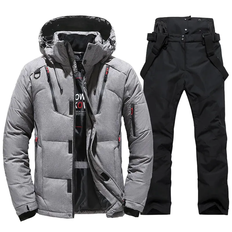 Men's Skiing Down Jacket and Bibs Pants Set