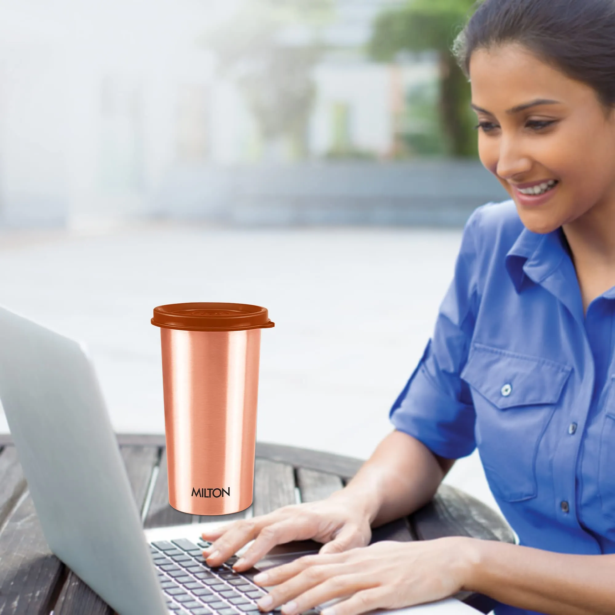 MILTON Copper Drinking Water Tumbler with Lid, 1 Piece, 480 ml, Copper | 100% Leak Proof | Office | Gym | Yoga | Home | Kitchen | Hiking | Treking | Travel Tumbler