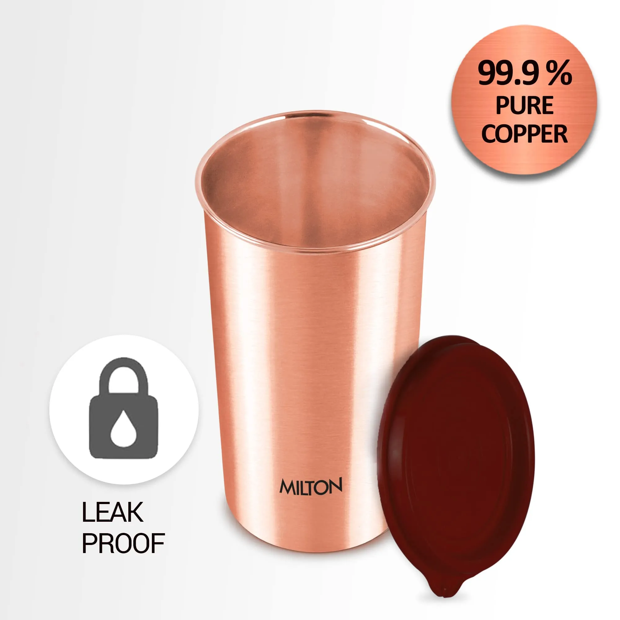 MILTON Copper Drinking Water Tumbler with Lid, 1 Piece, 480 ml, Copper | 100% Leak Proof | Office | Gym | Yoga | Home | Kitchen | Hiking | Treking | Travel Tumbler