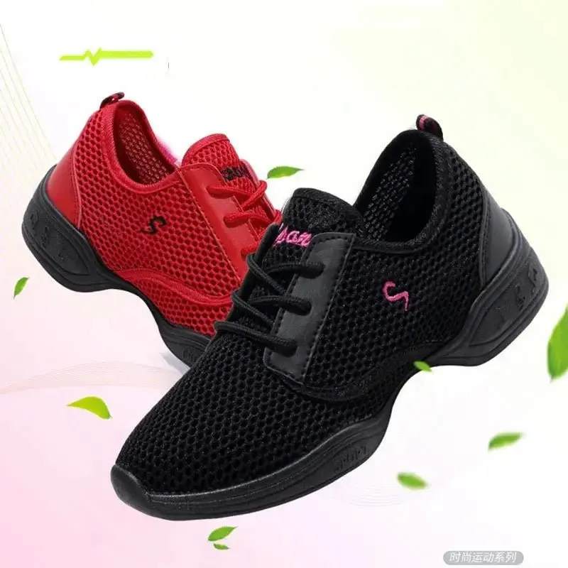 Modern Jazz Dance Sneakers Women Breathable Mesh Lace Up Practice Shoes Cushioning Lightweight Fitness Trainers