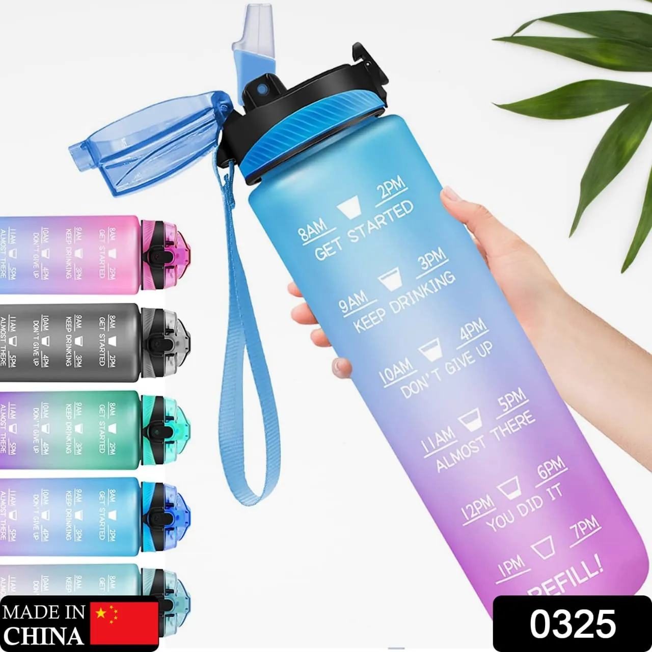 Motivational Water Bottle with Straw & Time Marker, Tritan Portable Gym Water Bottle, Leakproof Reusable, Special Design for Your Sports Activity, Hiking, Camping