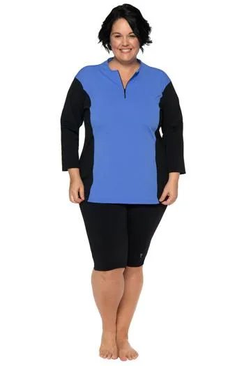 Multi Exercise Plus Size Zippered Swim Top - Chlorine Proof