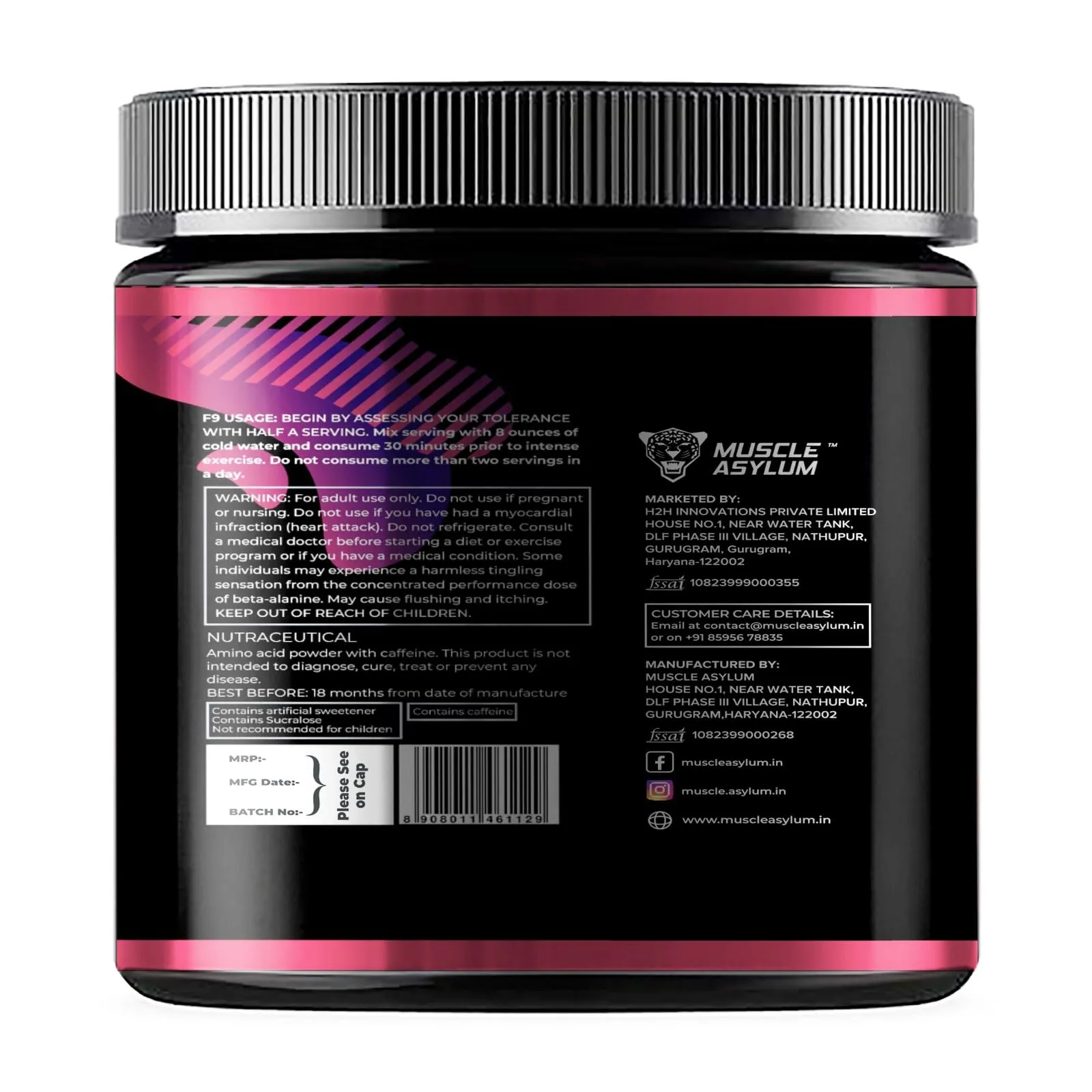 Muscle Asylum F9 Pre-Workout - 50 Servings, 400gm (Fruit Punch)