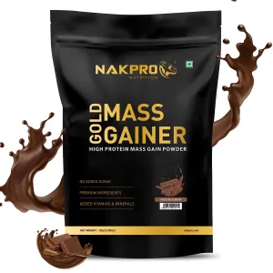 Nakpro Gold Mass Gainer Powder 1 Kg, Chocolate| Lean Muscle Whey Protein Mass Gainer | 21g Protein, 68g Carb, 372 Calories Per Scoop for Muscle Support & Muscle Mass Gain