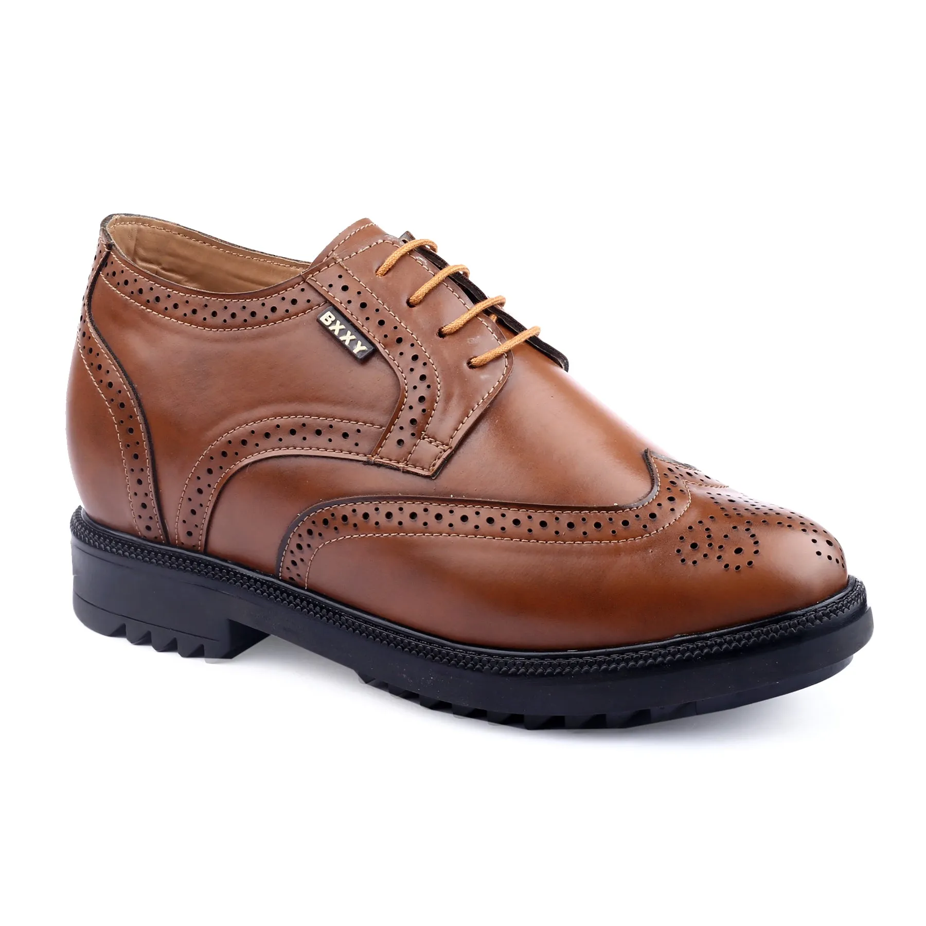 New Stylish Men's 3.5 inch Hidden Height Increasing Luxe Brogue Lace-up Shoes