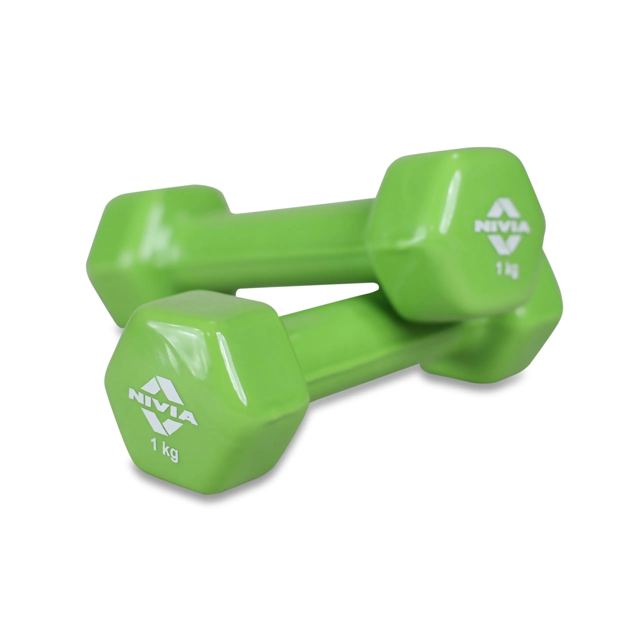 Nivia Vinyl Dumbbells for Hand Weights, Strength Training, Full Body Workout, Weight Loss & Exercise, Fitness Training, For Men & Women for Home Workouts, and Gym Equipment Set of 1 Kg Dumbbells (Green)