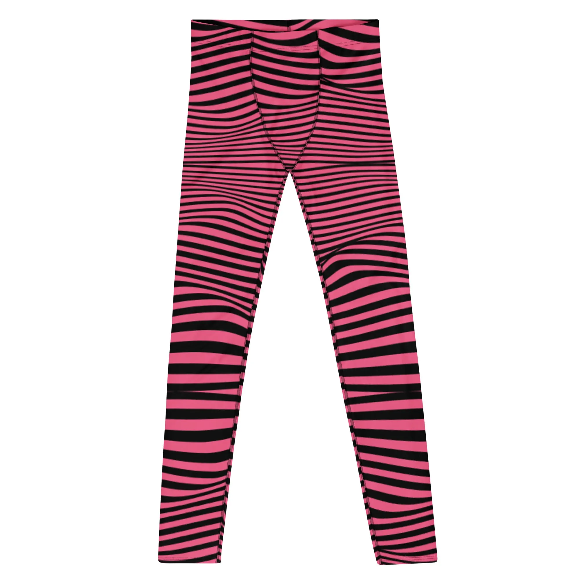 Pink Black Meshed Men's Leggings, Striped Premium Meggings Compression Running Tights-Made in USA/EU/MX