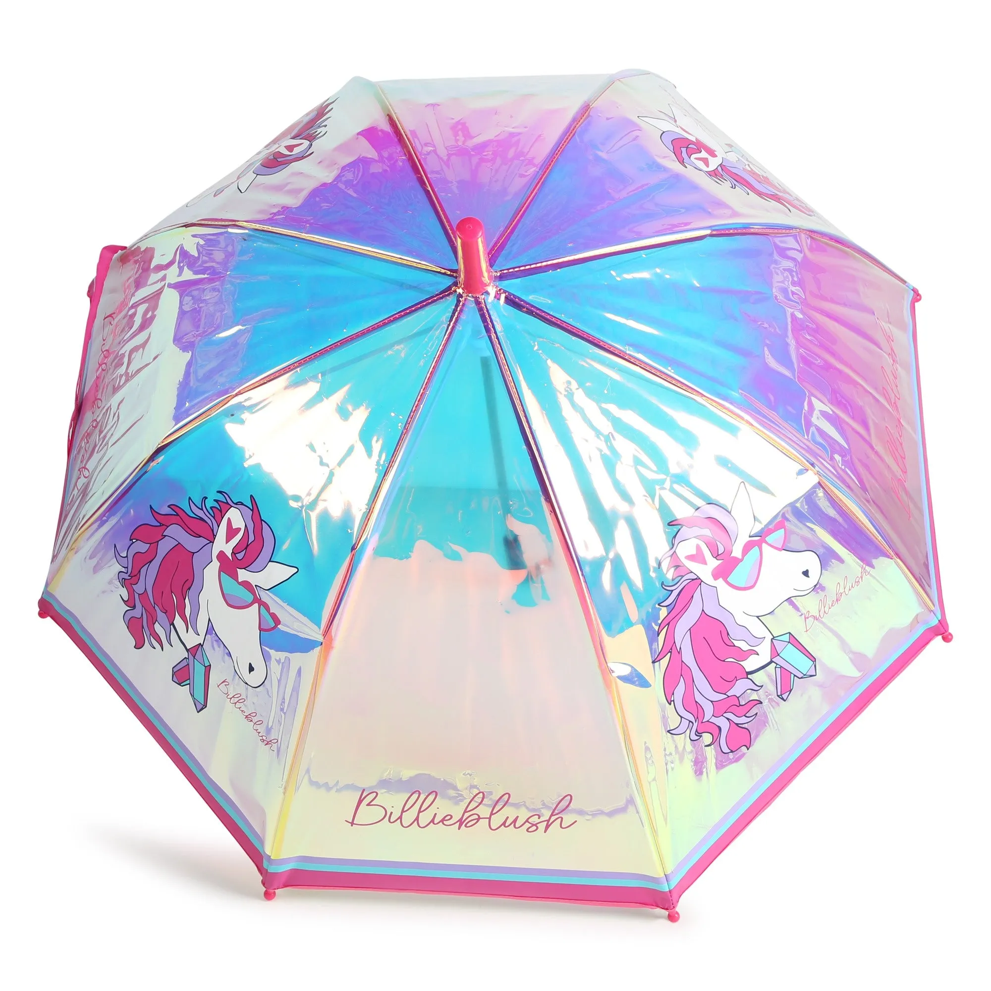 Pink Iridescent Umbrella with Unicorn and Logo