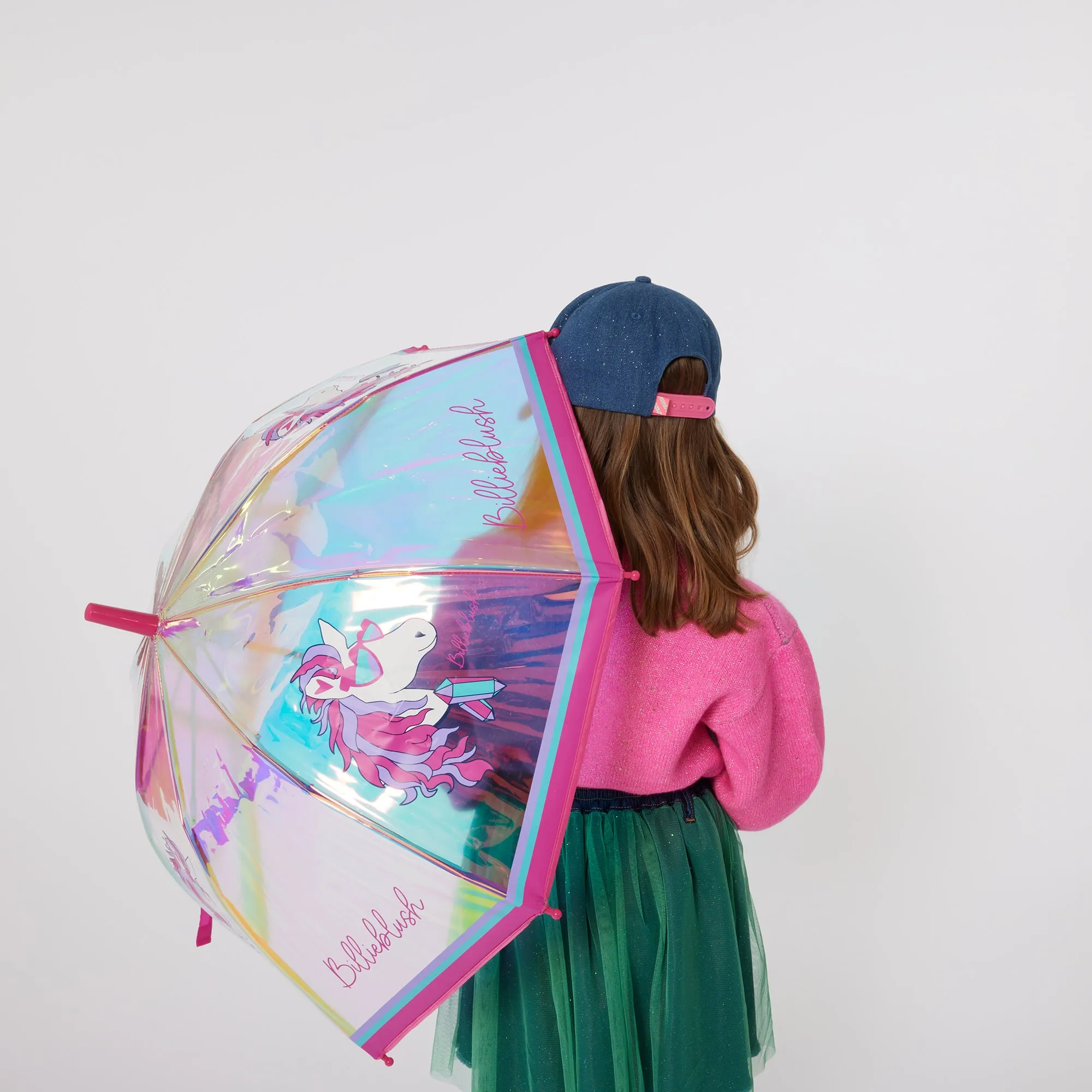 Pink Iridescent Umbrella with Unicorn and Logo