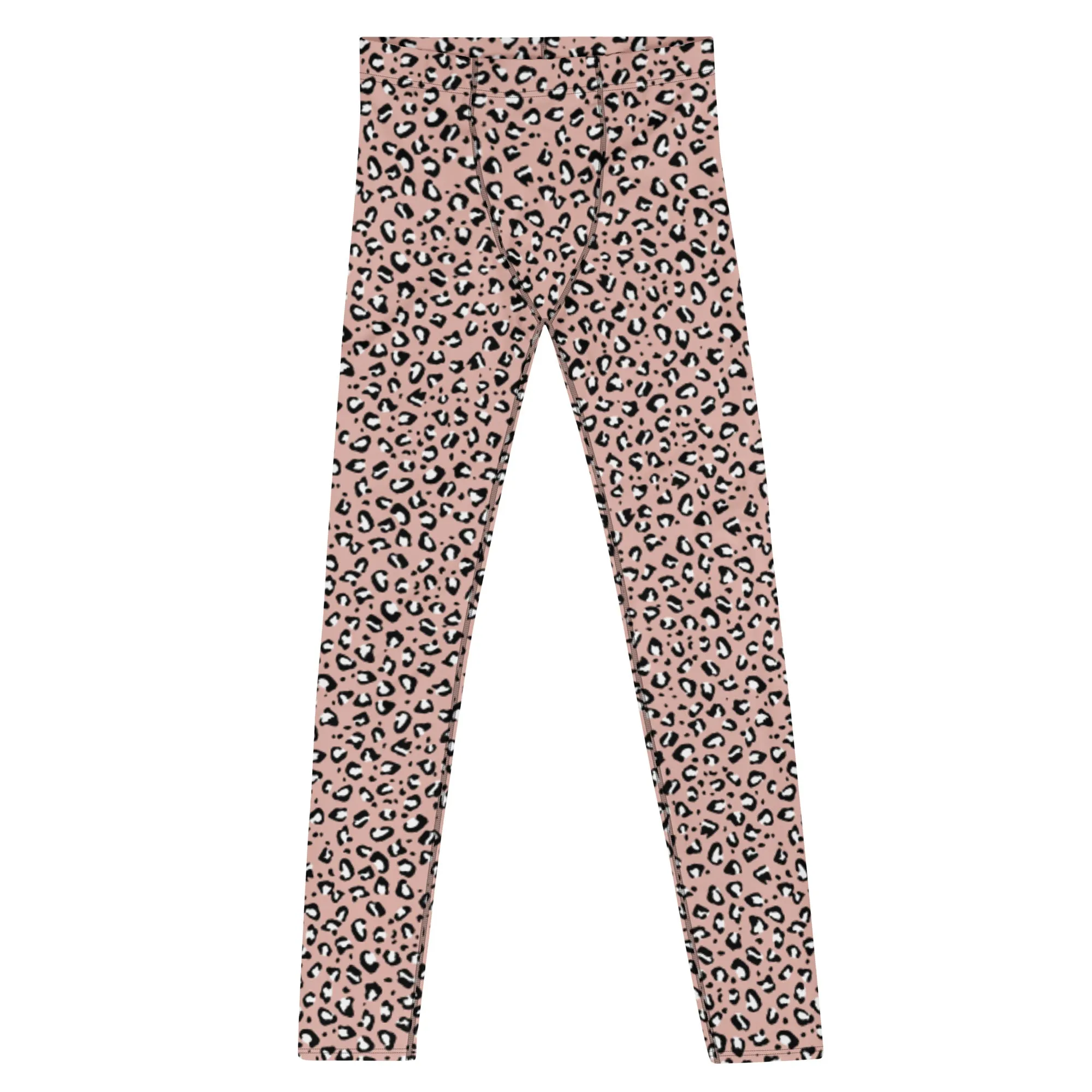 Pink Leopard Print Men's Leggings, Leopard Animal Print Best Premium Running Tights For Men - Made in USA/EU/MX