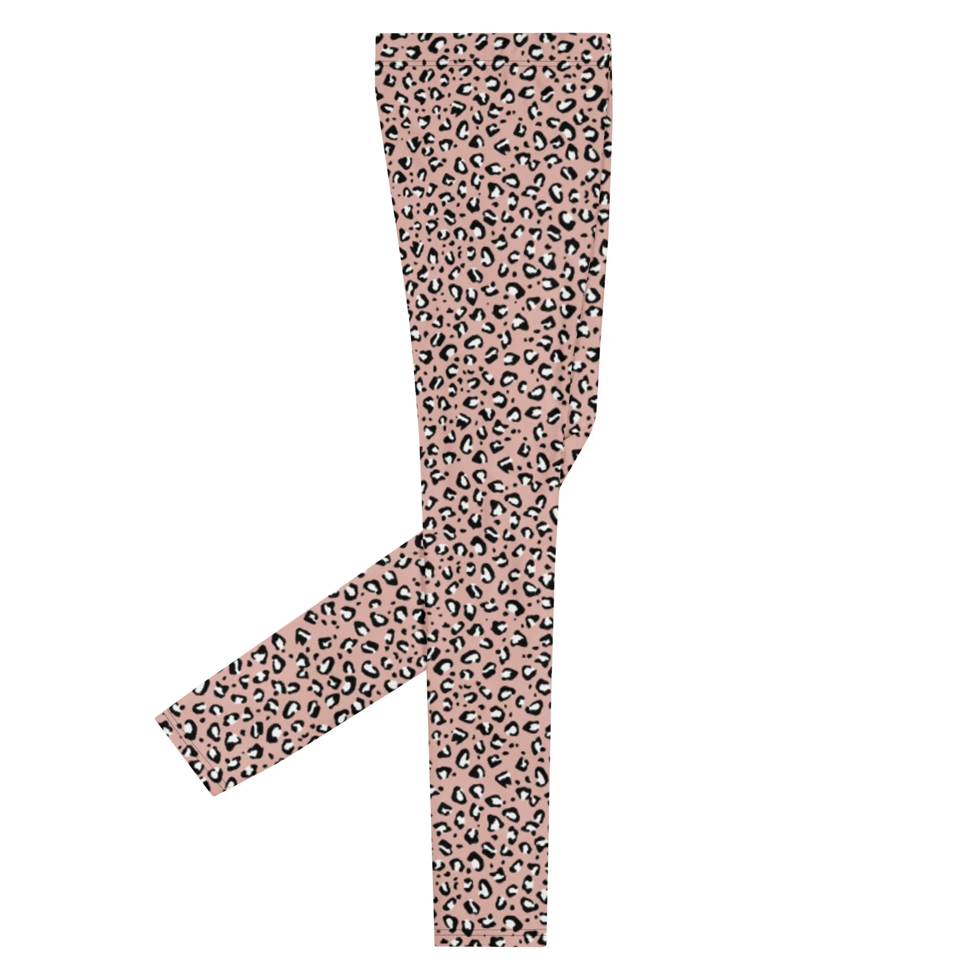 Pink Leopard Print Men's Leggings, Leopard Animal Print Best Premium Running Tights For Men - Made in USA/EU/MX