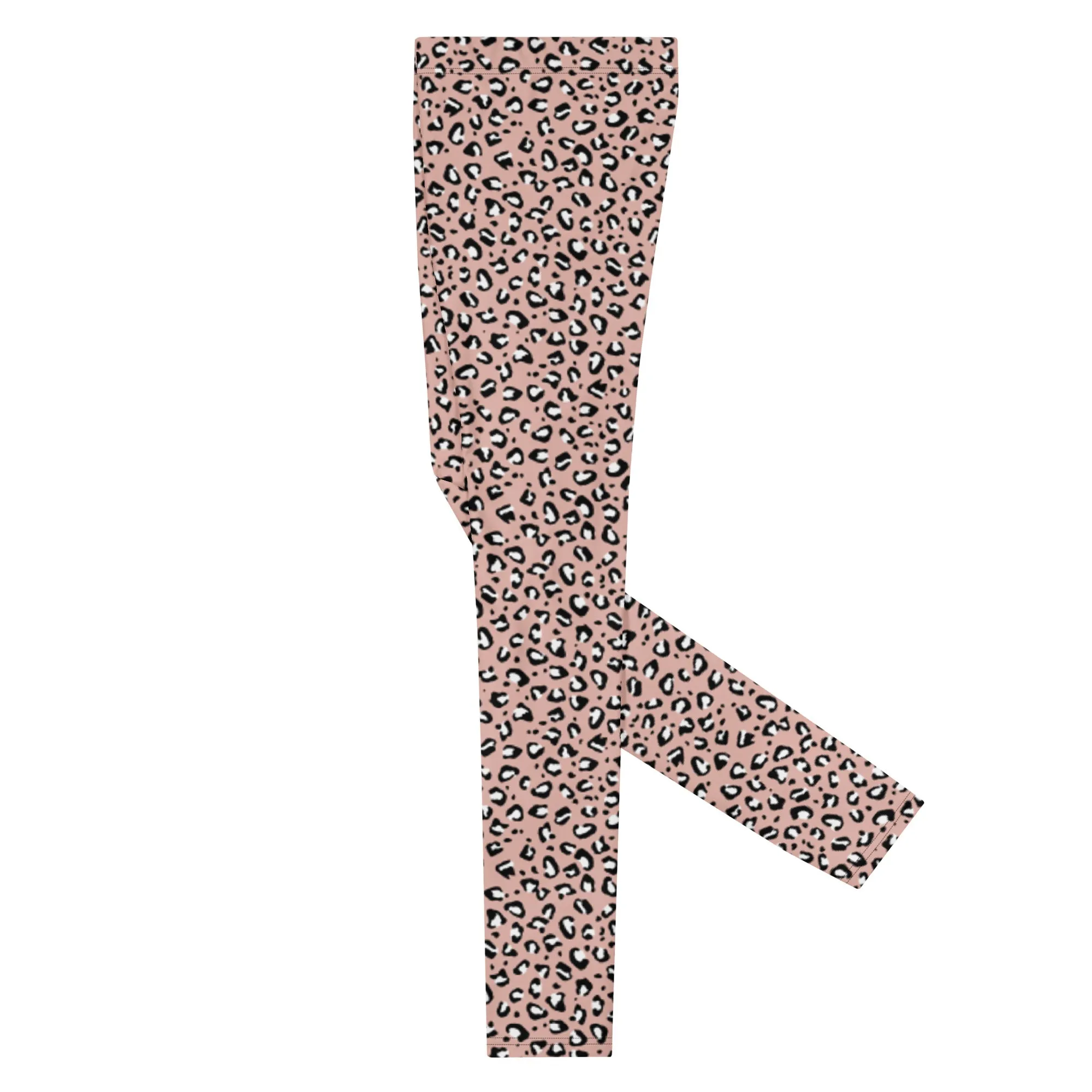 Pink Leopard Print Men's Leggings, Leopard Animal Print Best Premium Running Tights For Men - Made in USA/EU/MX