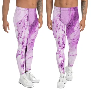 Pink Purple Marble Print Meggings, Abstract Designer Cool Men's Leggings-Made in USA/EU