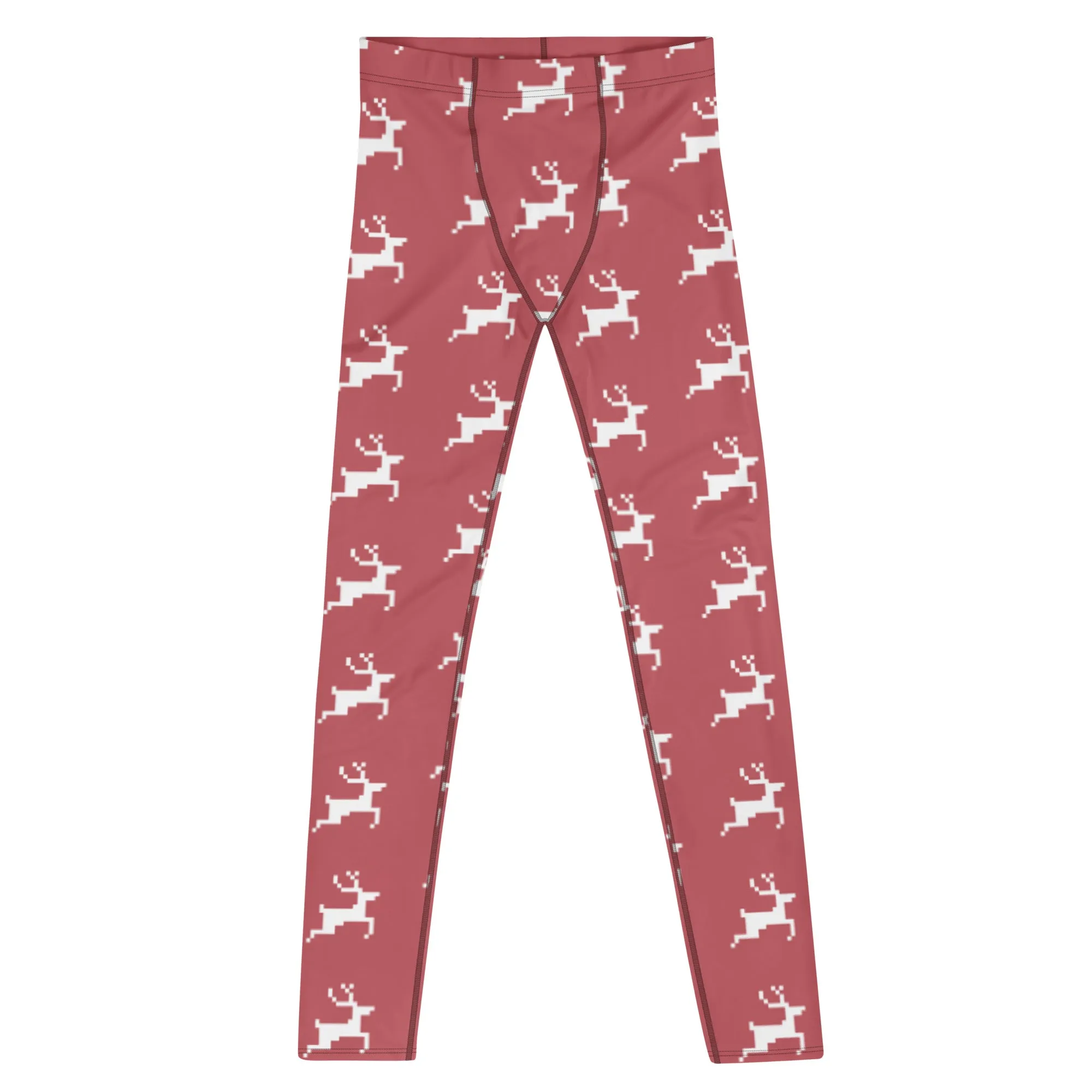 Pink Reindeer Christmas Men's Leggings, Pink Xmas Designer Men's Leggings-Made in USA/MX/EU