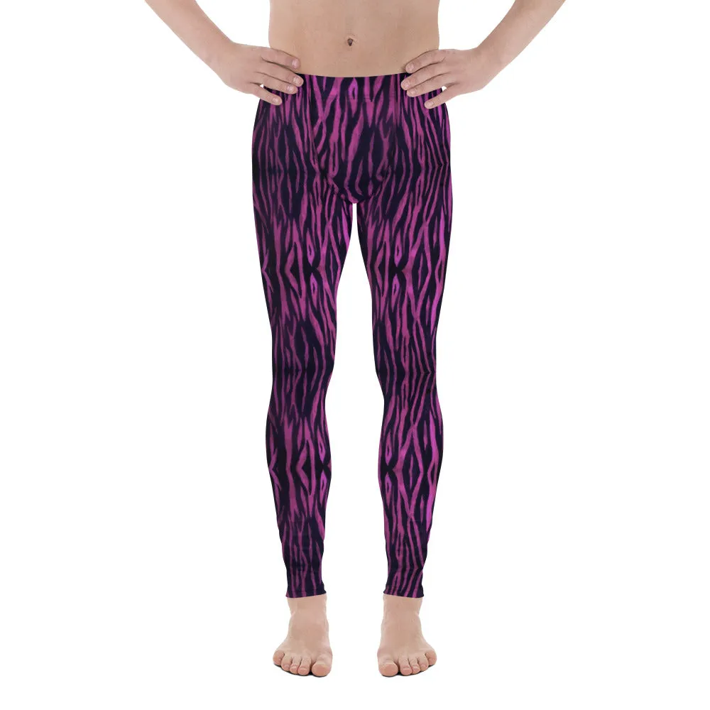 Pink Tiger Striped Men's Leggings, Animal Print Meggings Premium Tights-Made in USA/EU