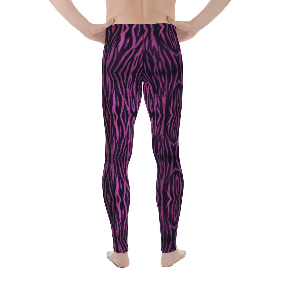 Pink Tiger Striped Men's Leggings, Animal Print Meggings Premium Tights-Made in USA/EU