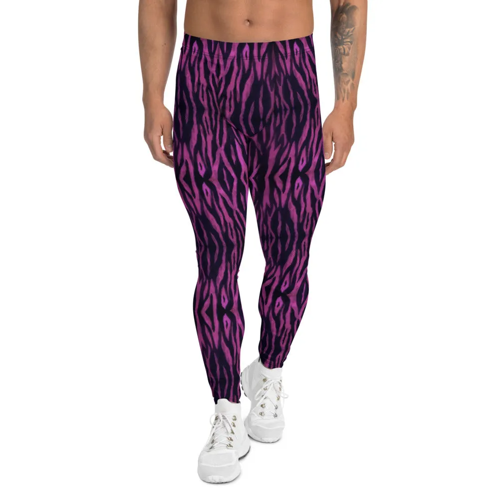 Pink Tiger Striped Men's Leggings, Animal Print Meggings Premium Tights-Made in USA/EU