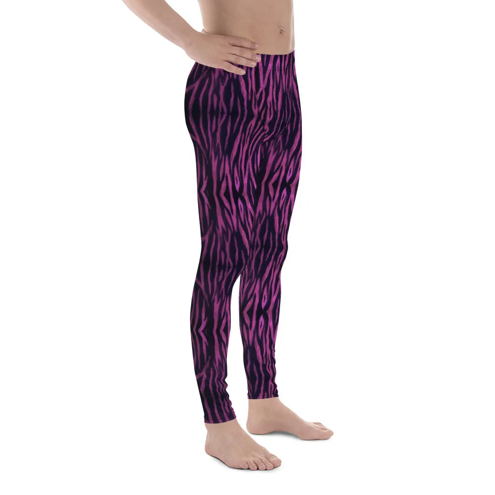 Pink Tiger Striped Men's Leggings, Animal Print Meggings Premium Tights-Made in USA/EU