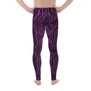 Pink Tiger Striped Men's Leggings, Animal Print Meggings Premium Tights-Made in USA/EU