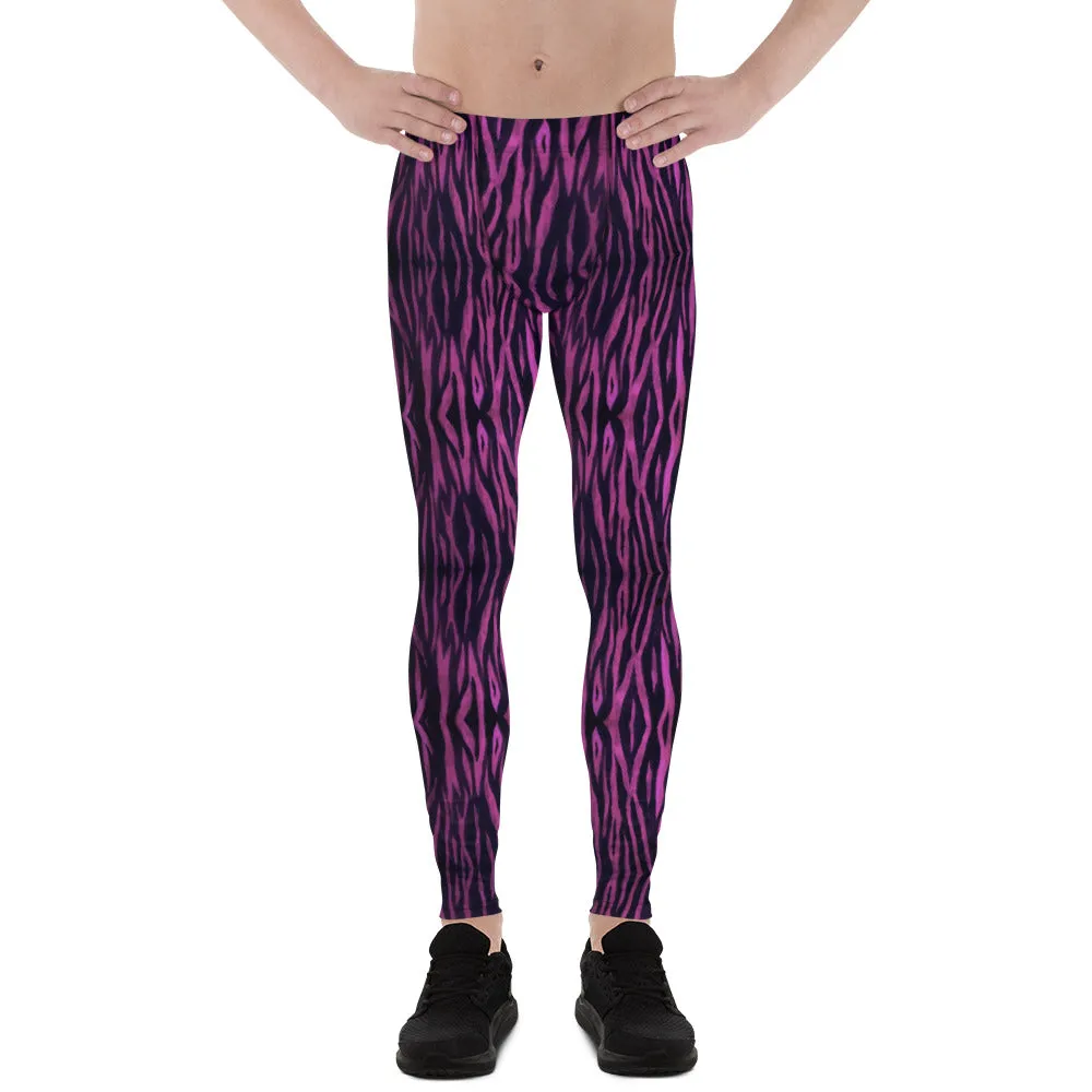 Pink Tiger Striped Men's Leggings, Animal Print Meggings Premium Tights-Made in USA/EU