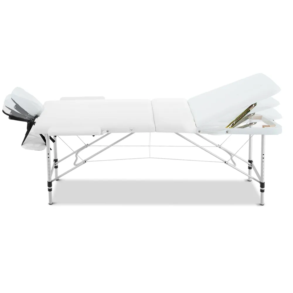 Portable Massage Table Folding Chair Bed Black 75cm Lightweight Aluminium - White