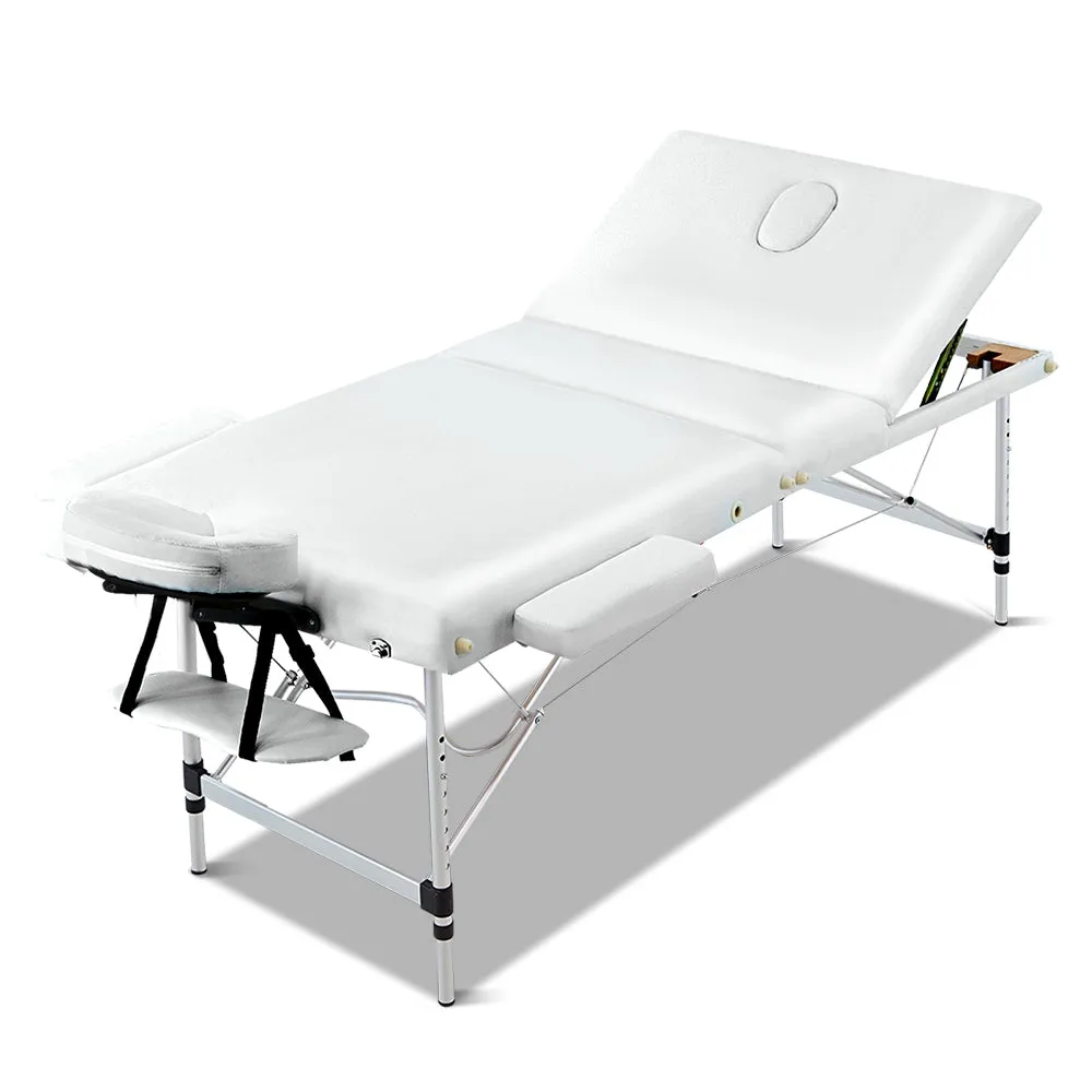 Portable Massage Table Folding Chair Bed Black 75cm Lightweight Aluminium - White