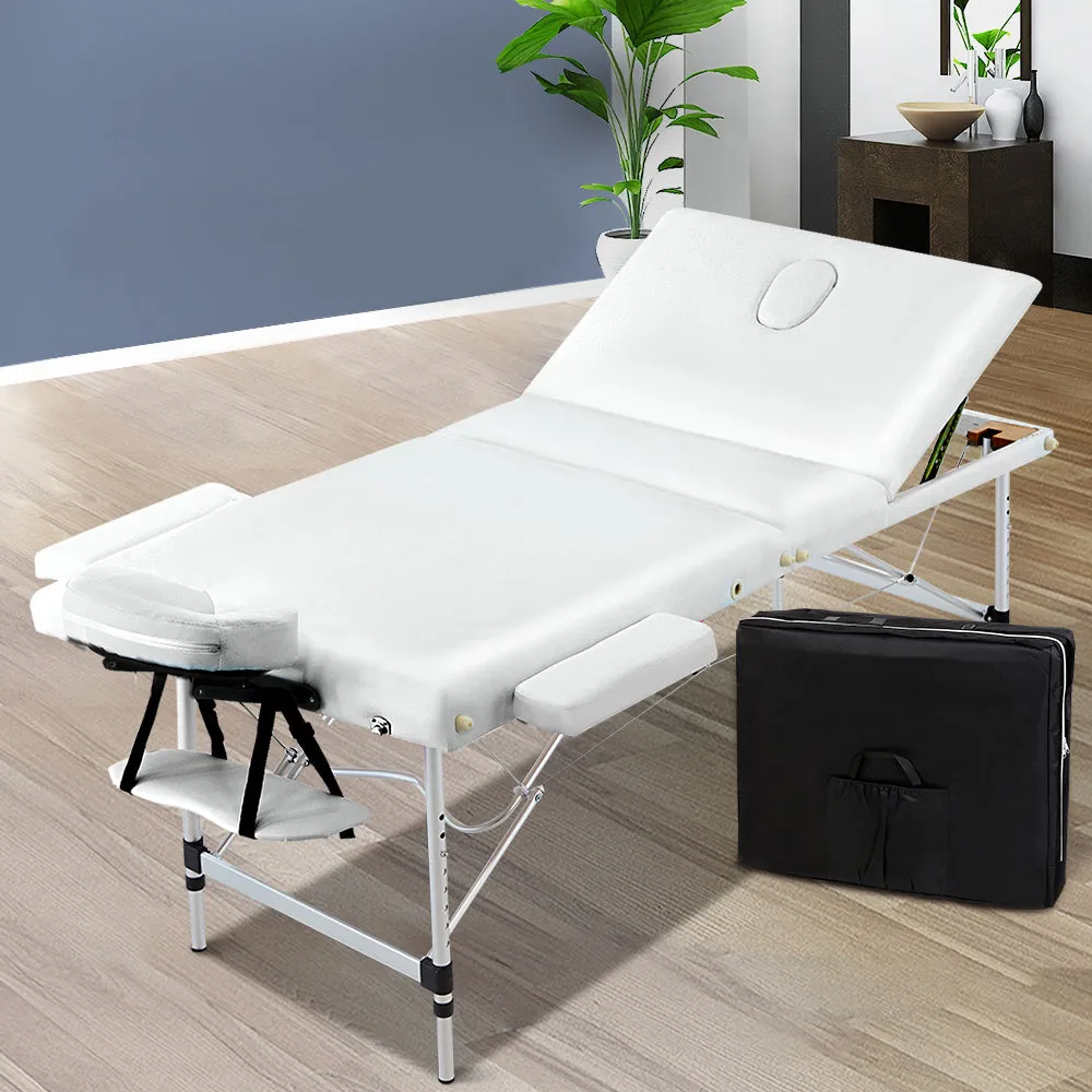 Portable Massage Table Folding Chair Bed Black 75cm Lightweight Aluminium - White