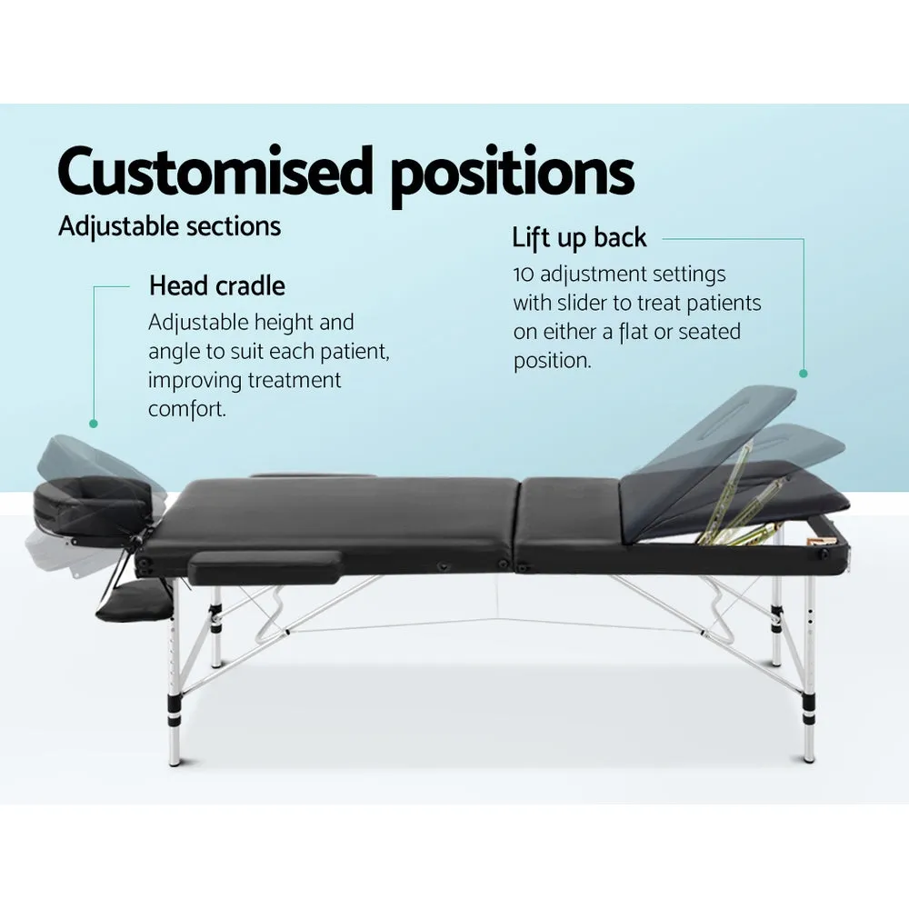 Portable Massage Table Folding Chair Bed Black 75cm Lightweight Aluminium