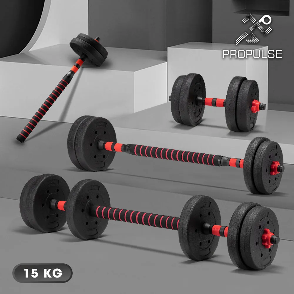 ProPulse 15KG Adjustable Dumbbell Barbell Set Home Gym Weights Exercise