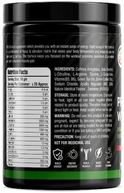 Protein Booster Pre Workout Supplement: 200mg Caffeine, 2000mg L-Citrulline, Muscle Pump & Fat Loss Formula for Men & Women 250gm (Blueberry)