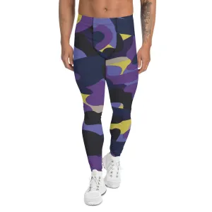 Purple Yellow Camo Men's Leggings, Purple Yellow Camouflaged Military Print Best Designer Men's Leggings - Made in USA/EU/MX