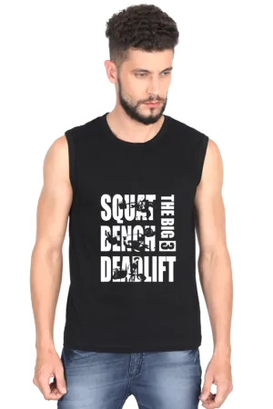 "The Big 3 Squat, Bench, Deadlift" Premium Round Neck Sleeveless T-Shirt for Active Lifestyles