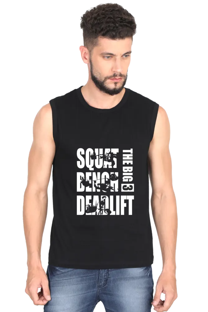 "The Big 3 Squat, Bench, Deadlift" Premium Round Neck Sleeveless T-Shirt for Active Lifestyles