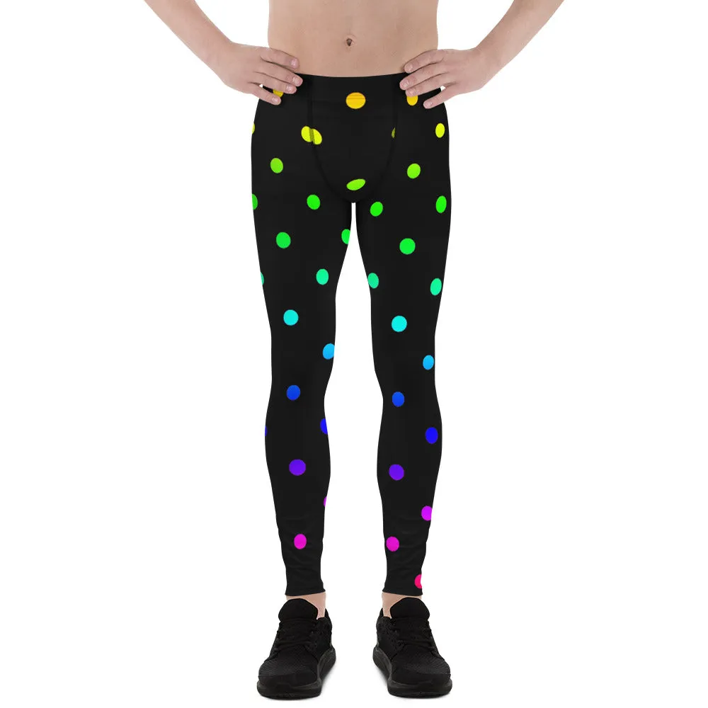 Rainbow Polka Dots Men's Tights, Gay Pride Printed Premium Men's Leggings Tights-Made in USA/MX/EU