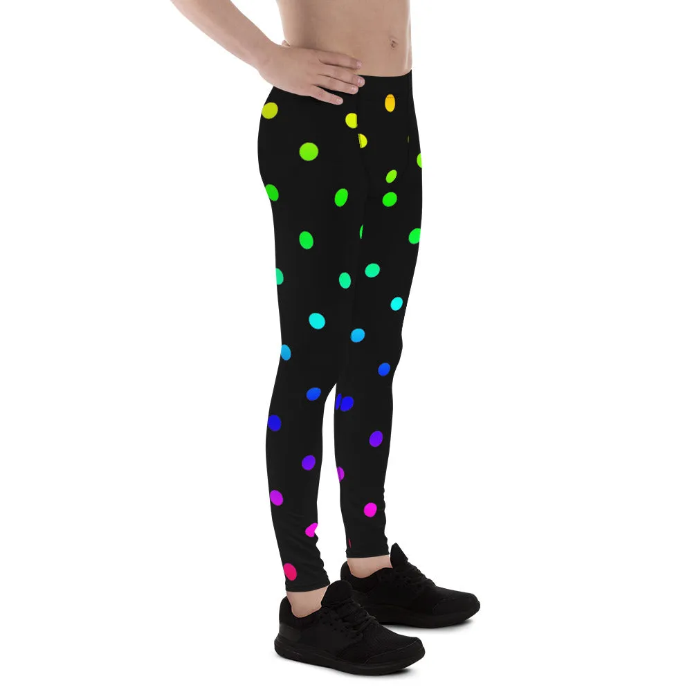 Rainbow Polka Dots Men's Tights, Gay Pride Printed Premium Men's Leggings Tights-Made in USA/MX/EU