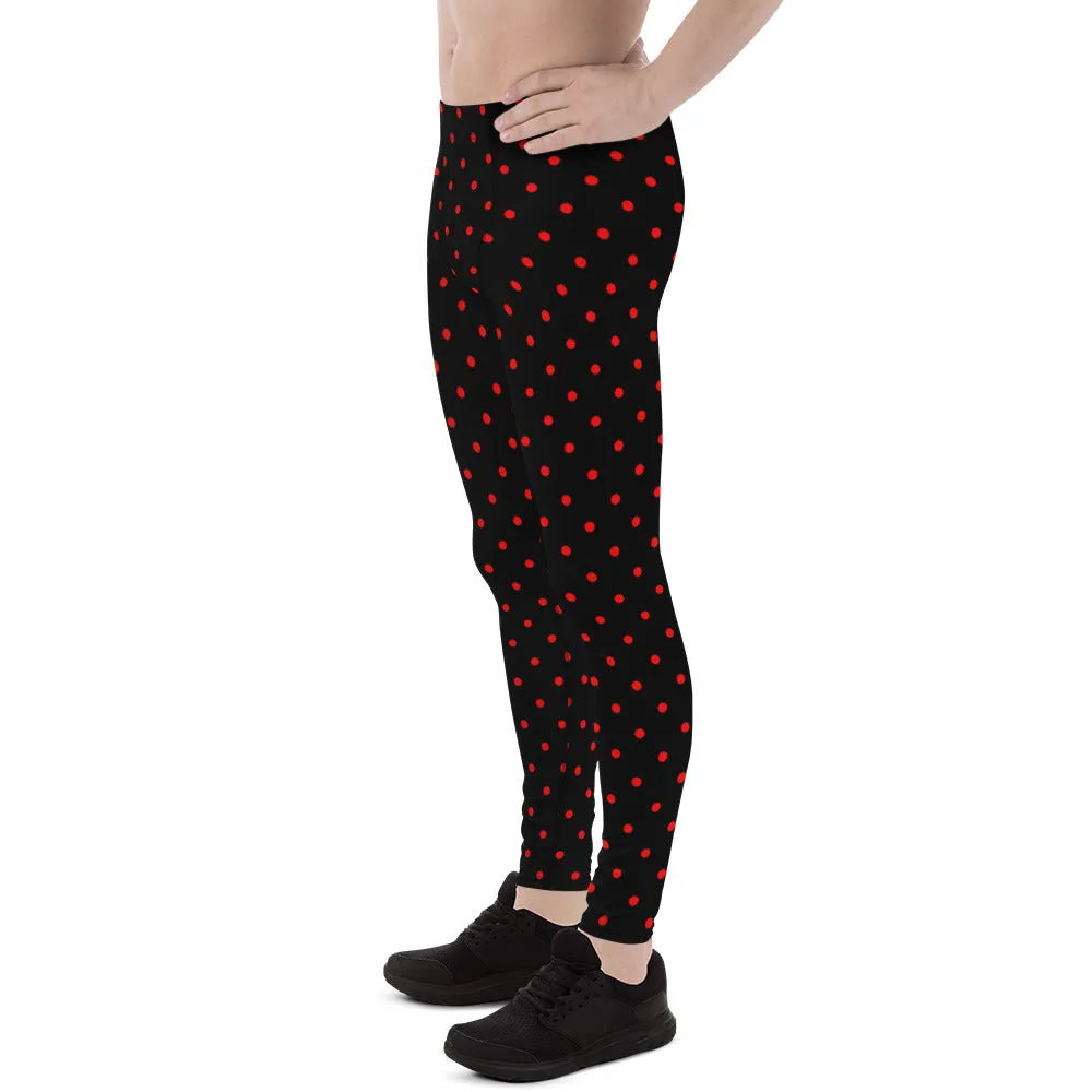 Red Black Ladybug Cute Polka Dots Print Premium Men's Leggings-Made in USA/EU