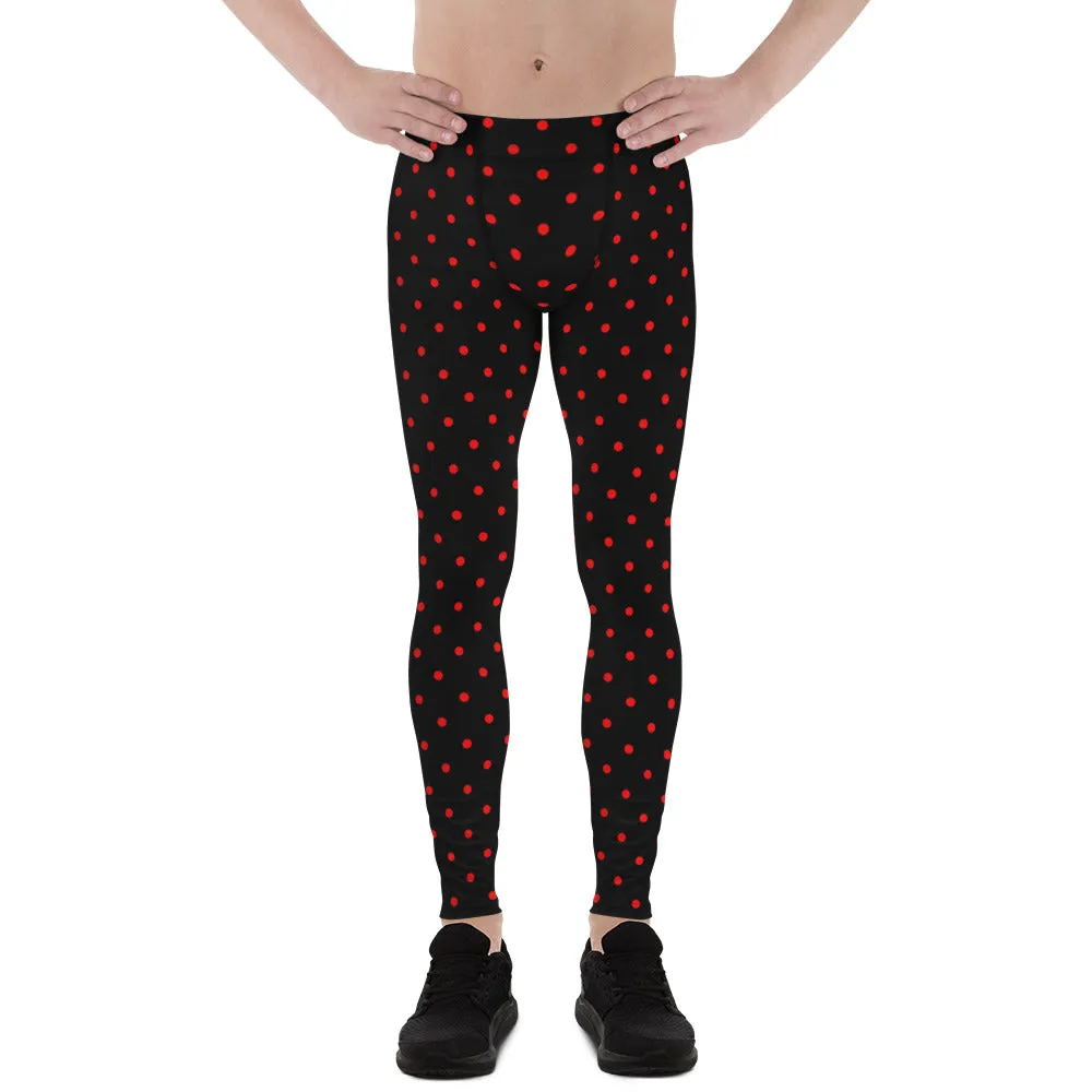 Red Black Ladybug Cute Polka Dots Print Premium Men's Leggings-Made in USA/EU