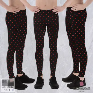 Red Black Ladybug Cute Polka Dots Print Premium Men's Leggings-Made in USA/EU