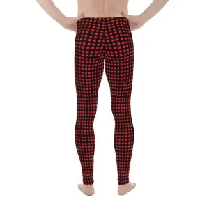 Red Buffalo Plaid Print Meggings, Premium Men's Leggings Run Tights- Made in USA/EU