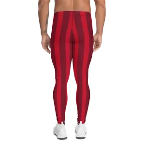 Red Striped Christmas Men's Leggings, Red Vertical Stripes Red Best Festive Best Holiday Tights For Men - Made in USA/EU/MX