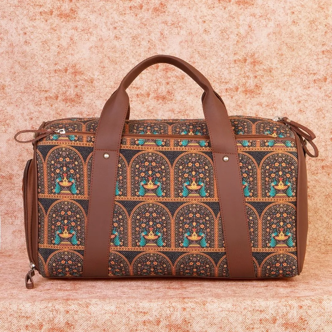 Royal Indian Peacock Motif Medium Duffel Bag