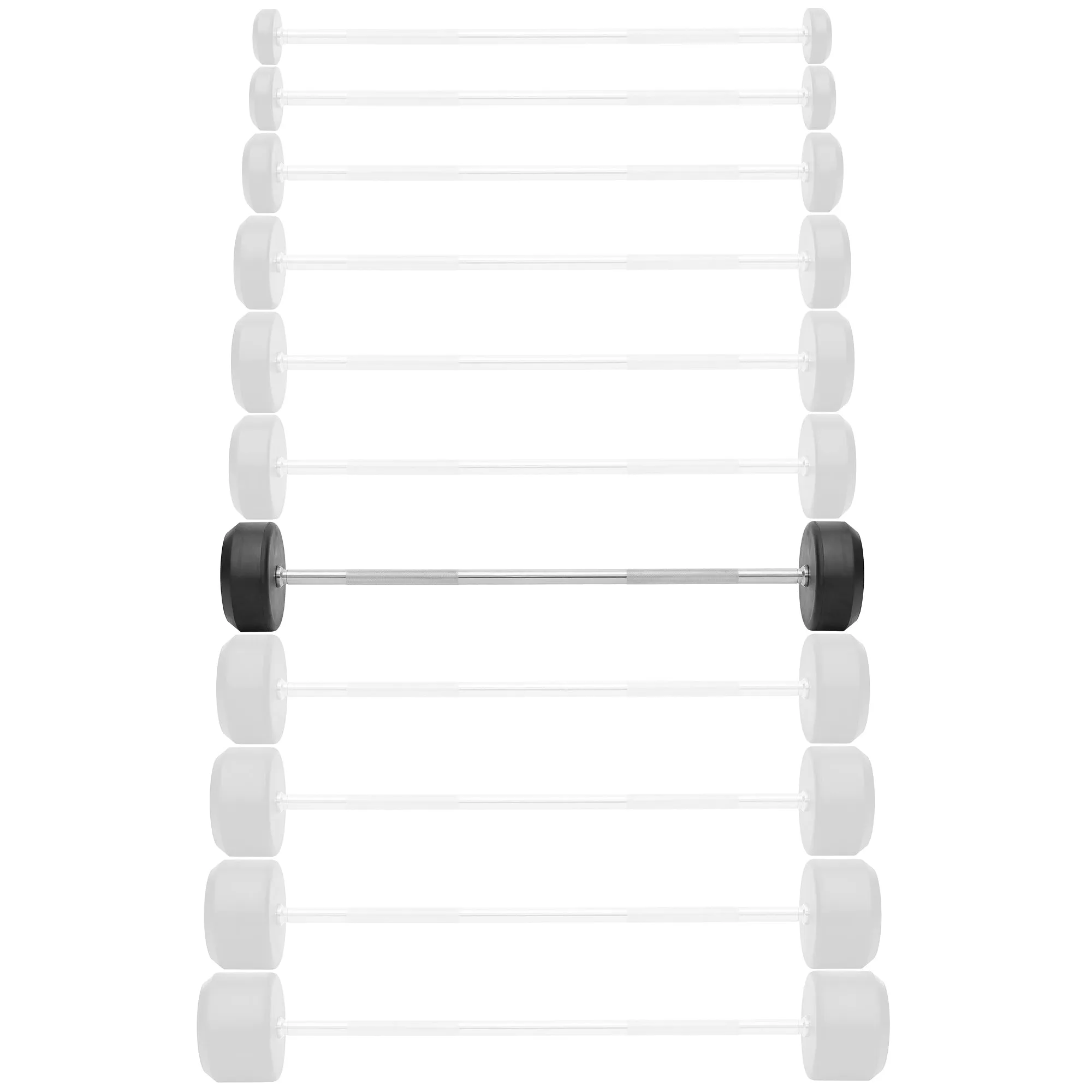 Rubber Fixed Barbell, Pre-Loaded Weight Straight Bar for Weightlifting