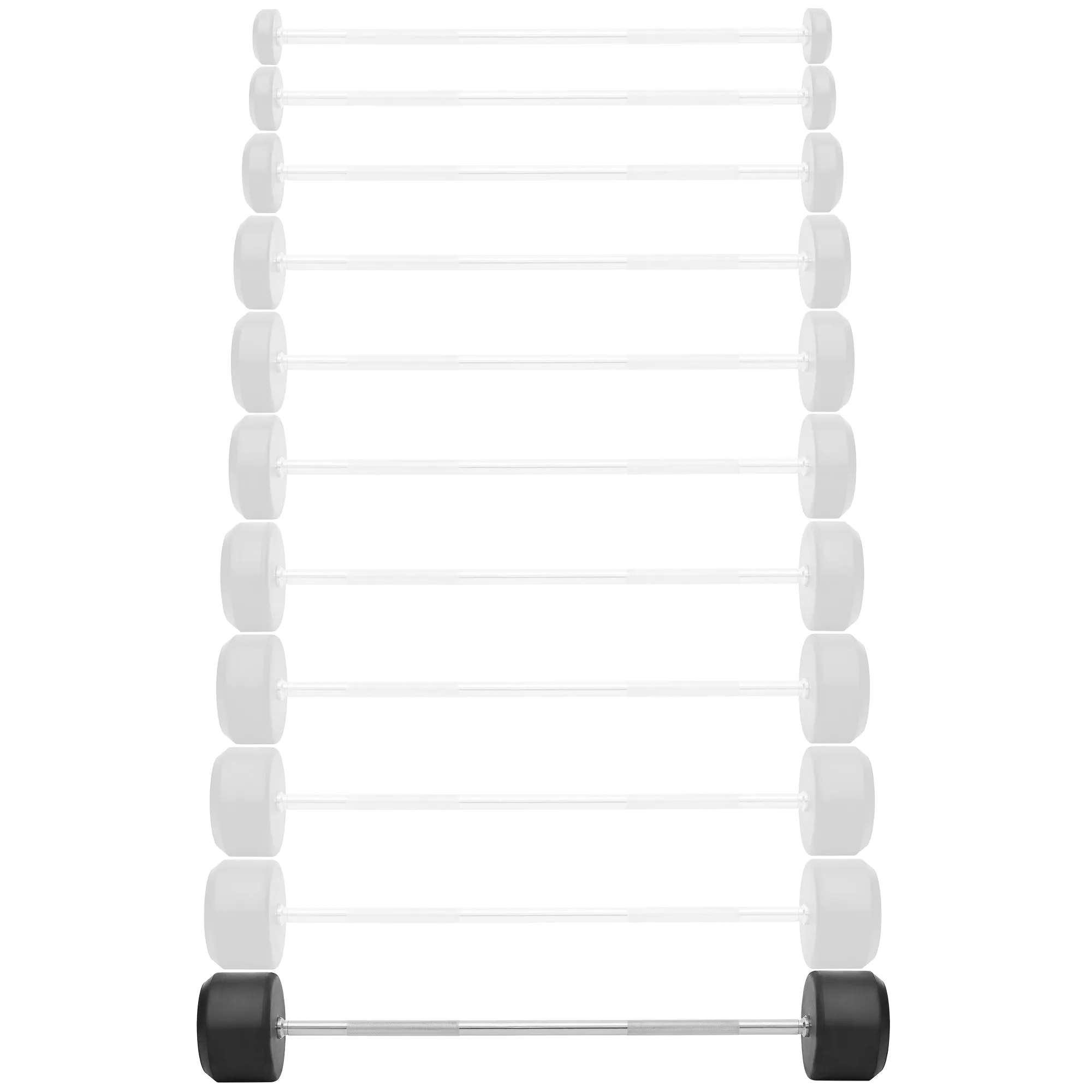 Rubber Fixed Barbell, Pre-Loaded Weight Straight Bar for Weightlifting