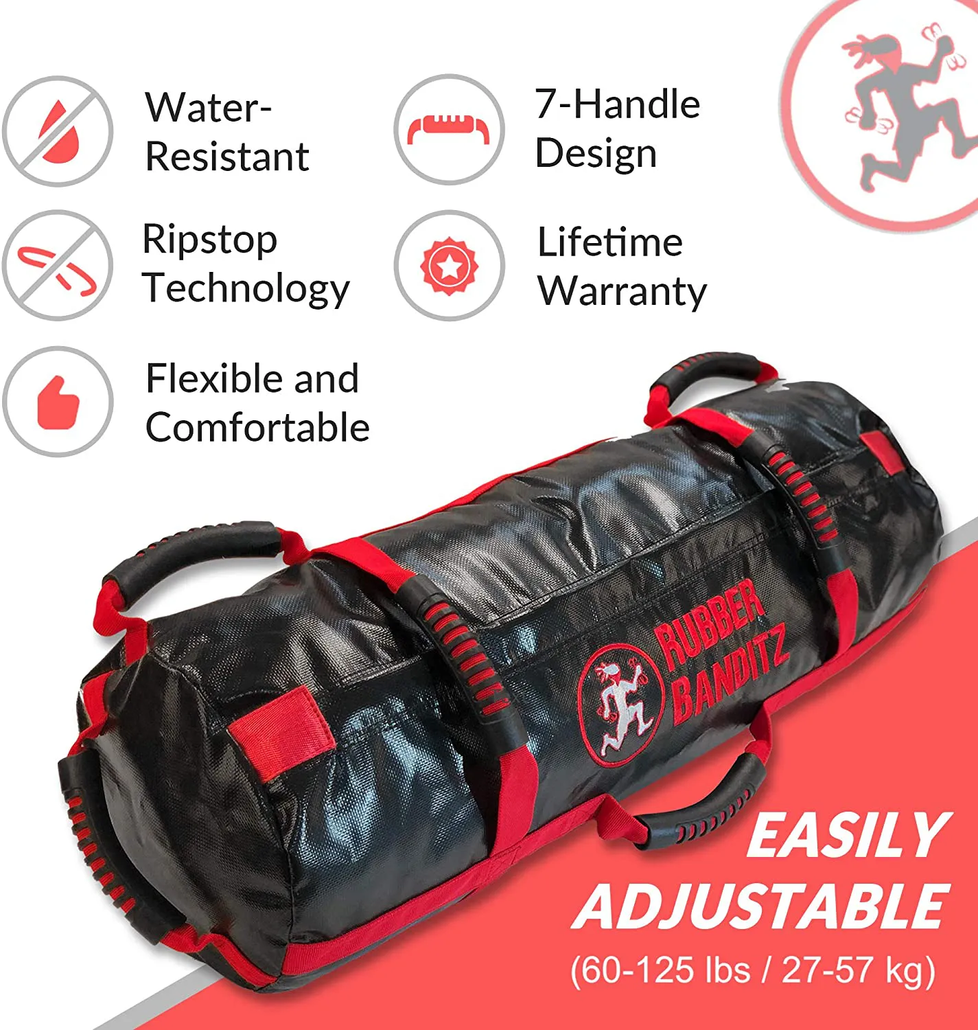 Rubberbanditz Workout Sandbag for Fitness - Reinforced Heavy Duty Weight Sand Bag, Ideal for Crossfit, Cross-Training, Military Conditioning and Exercise