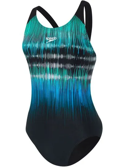 Speedo Womens Powerstrike Leaderback Swimsuit - Ocean/Black