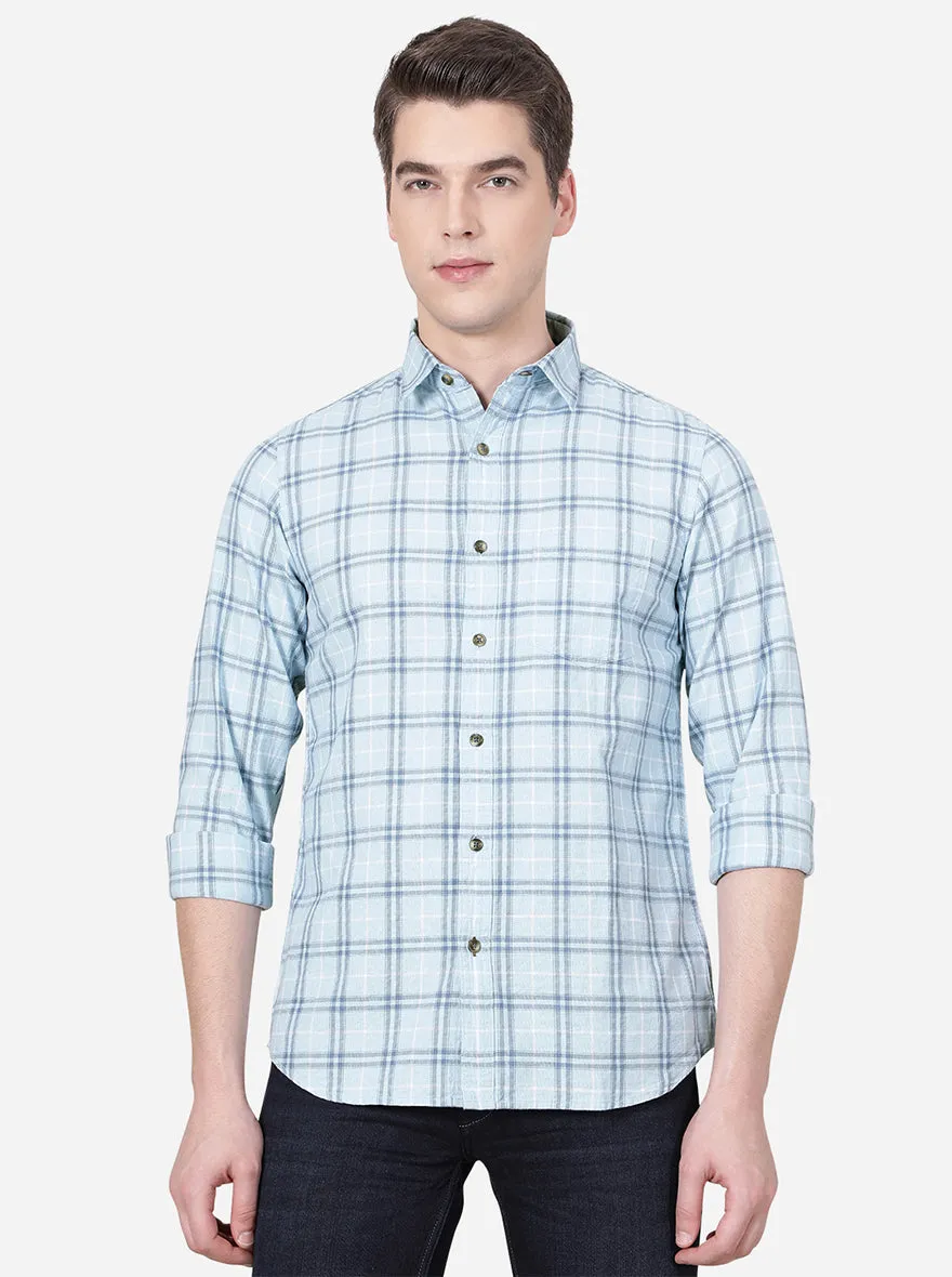 Sterling Blue Checked Slim Fit Semi Casual Shirt | JadeBlue