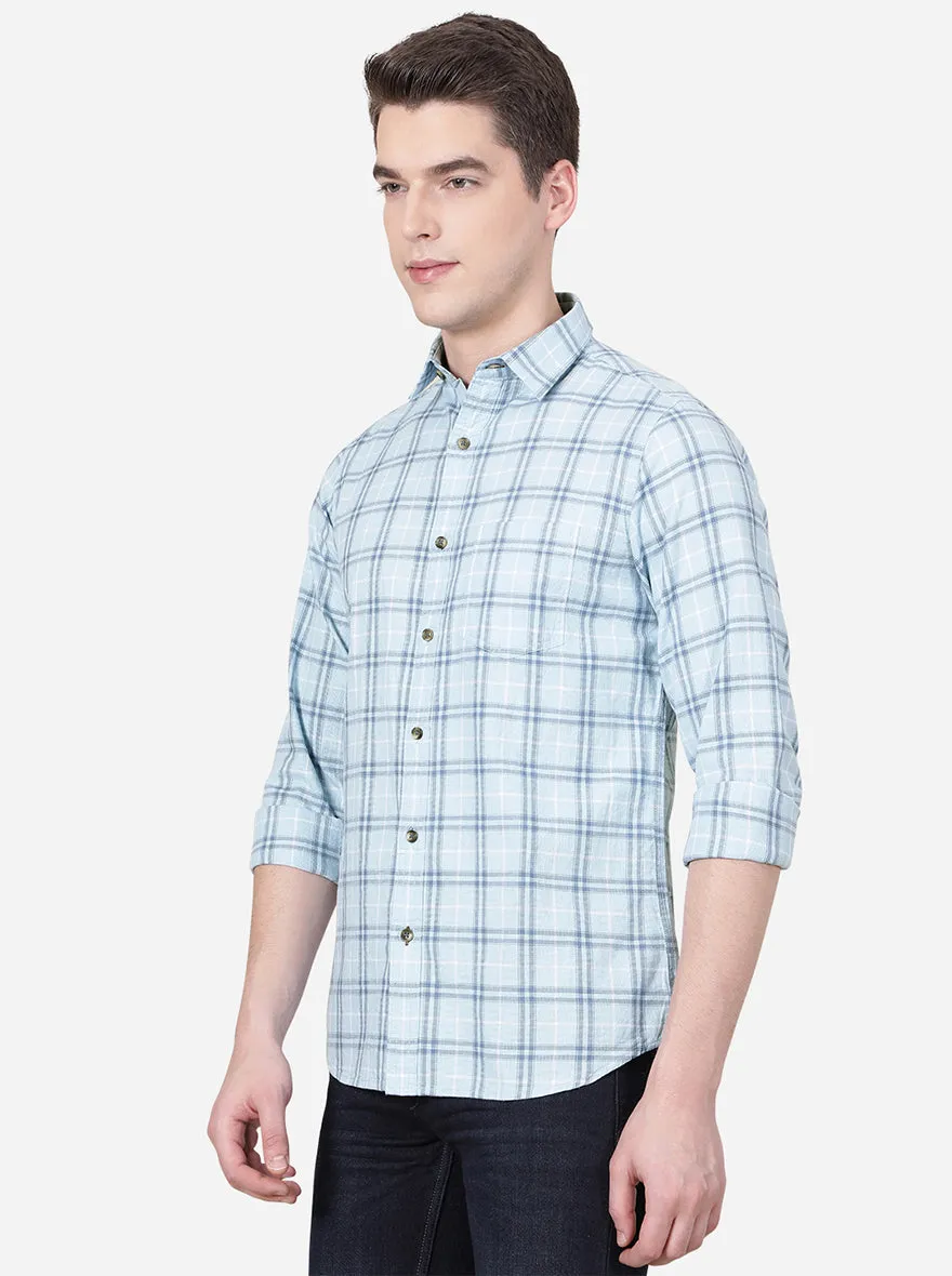 Sterling Blue Checked Slim Fit Semi Casual Shirt | JadeBlue