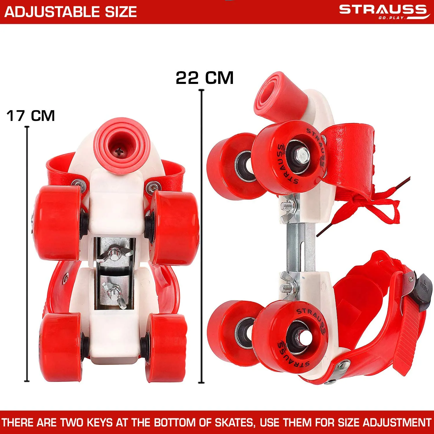 Strauss Kids Roller Skates, 5-11 Years, (Red)