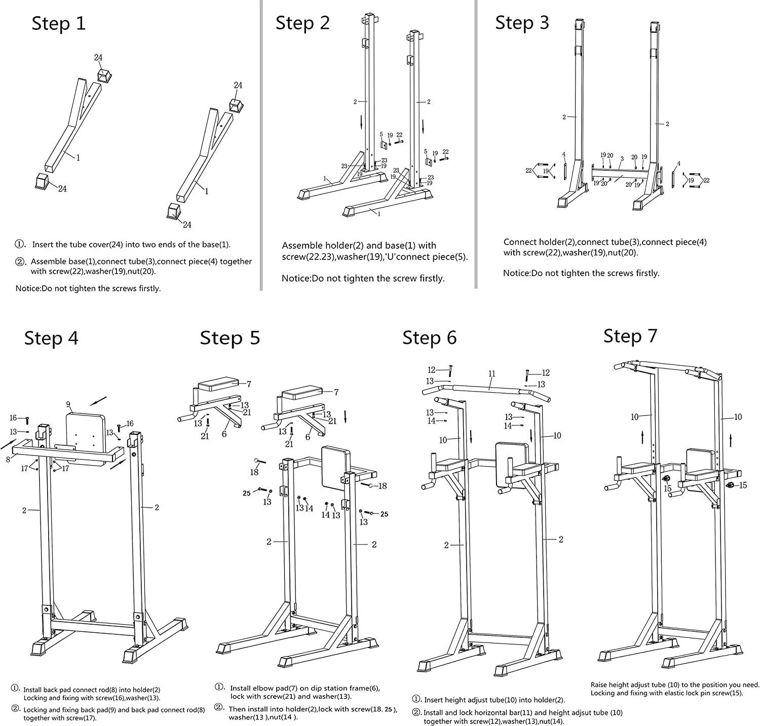 Strength Power Tower Dip Station Pull Up Bar Workout Equipment, Adjustable Height 62.2" to 84.5", Holds Up to 660LBS